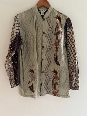 Citron Santa Monica Jacket Bamboo Wearable Art Button Down Sage Green Medium JL